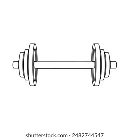 Gym dumbbells, weights sport vector illustration. Barbell symbol outline icon. Steel graphics for fitness weightlifting, bodybuilding, powerlifting. Editable line design elements