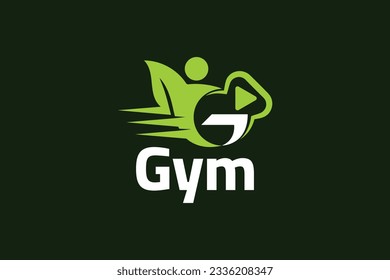Gym Eco green leaf man logo design vector template