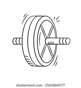 Gym equipment hand drawn illustration. Gym wheel roller vector icon doodle. Workout fitness device outline style design.