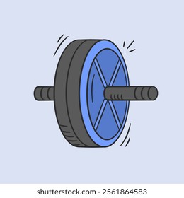 Gym equipment hand drawn illustration. Gym wheel roller vector icon doodle. Workout fitness device outline style design.