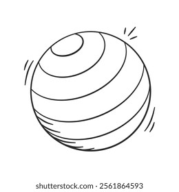 Gym equipment hand drawn illustration. Fitness ball vector icon doodle. Workout fitball device outline style design.