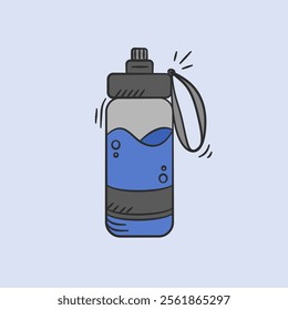 Gym equipment hand drawn illustration. Water bottle vector icon doodle. Workout fitness device outline style design.