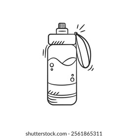 Gym equipment hand drawn illustration. Water bottle vector icon doodle. Workout fitness device outline style design.