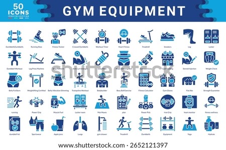 Gym Equipment icon collection. Simple  color fill vector illustrations.