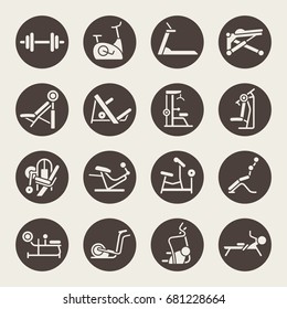 Gym equipment icon set