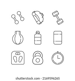 Equipo de gimnasio Conjunto de iconos Diseño de vectores simple