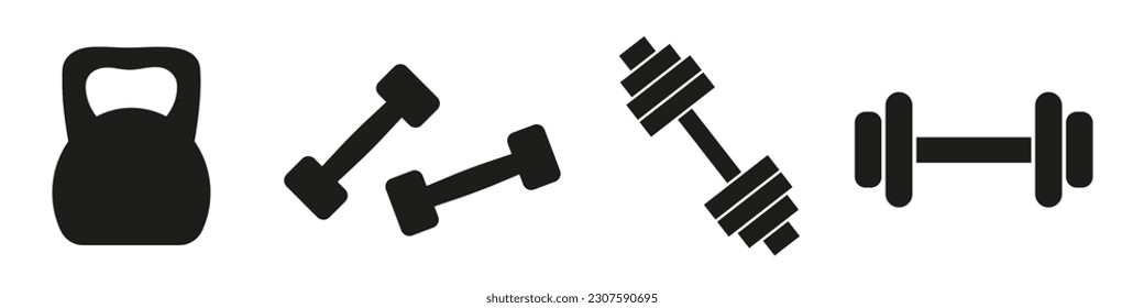 Gym equipment icons - dumbbell, weights, barbell. Gym vector elements.