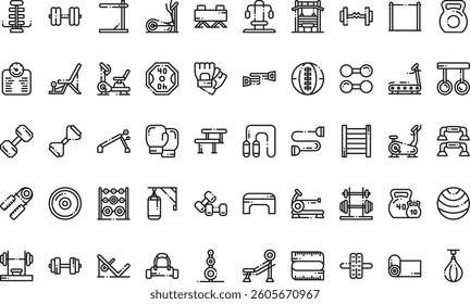 Gym equipment icons High-Quality Vector Icons Collection with Editable Stroke. Ideal for Professional and Creative Projects