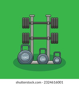 Gym equipment isolated, flat icon. Dumbbell, weight, Tool for sports and fitness. Sport and fitness symbol, color editable, Design elements for logo, label, sign, and emblem. Vector illustration