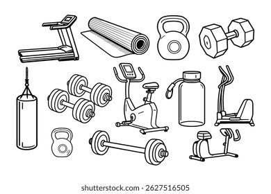 Gym Equipment Line Art Vector Illustration