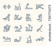 Gym equipment line icon set