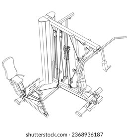 Gym equipment on white background vector illustration. Different fitness equipment for muscle building. Workout and training concept.
