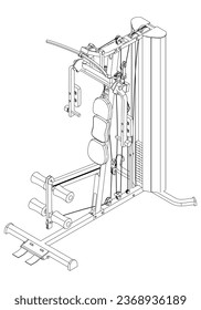 Gym equipment on white background vector illustration. Different fitness equipment for muscle building. Workout and training concept.