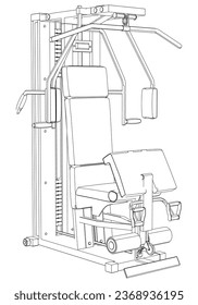 Gym equipment on white background vector illustration. Different fitness equipment for muscle building. Workout and training concept.