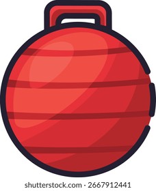 Gym equipment red exercise ball with dark blue outline suitable for home or studio workouts, perfect fitness tool.