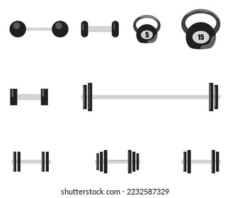 Equipo de gimnasia colección vectorial kettlebell barbell dumbbell