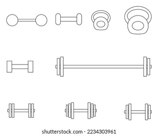 Equipo de gimnasia colección vectorial kettlebell barbell dumbbell