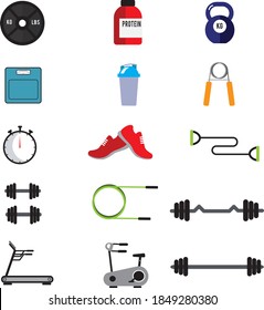 Juego de iconos de vectores de equipos de gimnasio