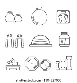 Gym Equipment Vector Icons Set in Thin Line Style