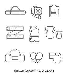 Gym Equipment Vector Icons Set in Thin Line Style