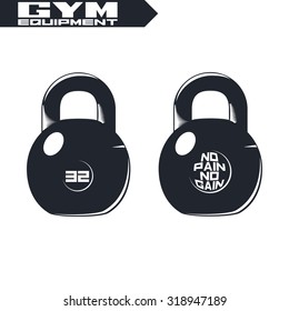 Gym equipment of vintage fitness. Design elements. Emblem, logo, motivation concept. Monochrome style.
