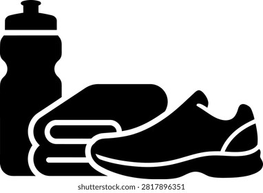 Gym essentials icon with water bottle towel and shoe