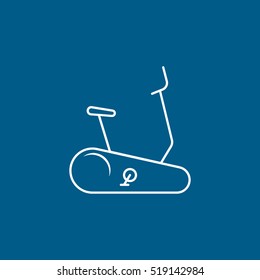 Gym Exercise Bike Line Icon On Blue Background