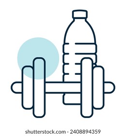 Gym exercise dumbbell with water bottle vector icon. Graph symbol for fitness and weight loss web site and apps design, logo, app, UI