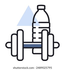 Gym exercise dumbbell with water bottle vector icon. Graph symbol for fitness and weight loss web site and apps design, logo, app, UI