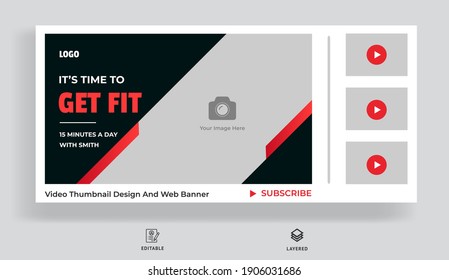 Gym exercise training class video thumbnail and web banner template for social media content, news, presentation, e-learning.