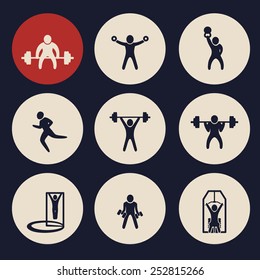 gym exercises round icons vector illustration, eps10, easy to edit