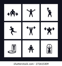 gym exercises square flat icons vector illustration, eps10, easy to edit