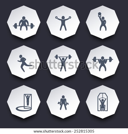 gym exercises trendy octagonal icons vector illustration, eps10, easy to edit