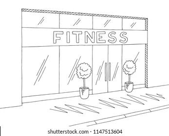 Gym exterior graphic black white sketch illustration vector