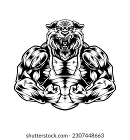 Gym and Fitness Animal Vector Black and white