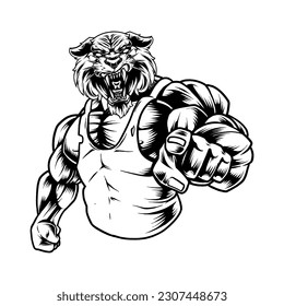 Gym and Fitness Animal Vector Black and white