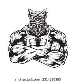 Gym and Fitness Animal Vector Black and white