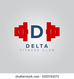 Gym fitness barbell logo icon with Letter D initial.