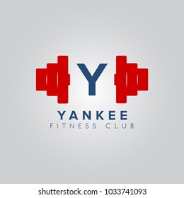 Gym fitness barbell logo icon with Letter Y initial.