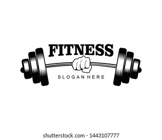 Gym fitness with barbell logo icon vector template. 