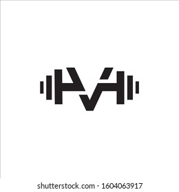 Gym fitness barbell logo icon with initial letter V graphic element