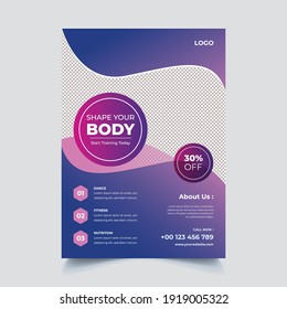 Gym Fitness Body Shape Workout  Flyer A4 Size Editable Brochure Template Cover Design