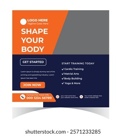 Gym and fitness bodybuilding sport athletic social media post design and web banner square flyer 