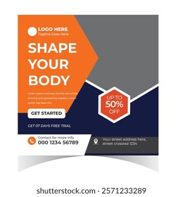 Gym and fitness bodybuilding sport athletic social media post design and web banner square flyer 