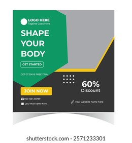 Gym and fitness bodybuilding sport athletic social media post design and web banner square flyer 