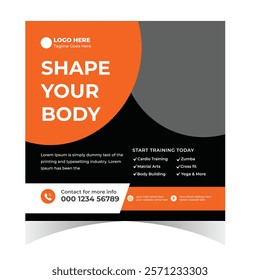 Gym and fitness bodybuilding sport athletic social media post design and web banner square flyer 