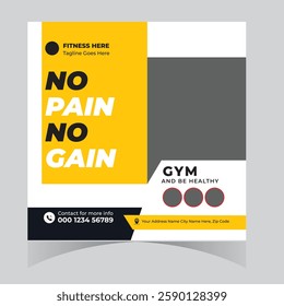 Gym and fitness bodybuilding sport athletic social media post design and web banner square flyer 