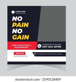 Gym and fitness bodybuilding sport athletic social media post design and web banner square flyer 