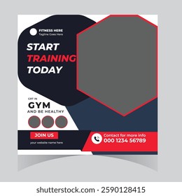 Gym and fitness bodybuilding sport athletic social media post design and web banner square flyer 