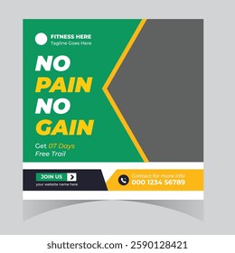Gym and fitness bodybuilding sport athletic social media post design and web banner square flyer 